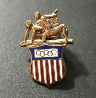 1960 Rome United States Noc Olympic Wrestling Delegation Pin Badge