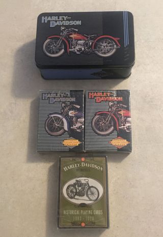 Harley Davidson Motorcycles Playing Cards Tin 1997 3 Packs Historical