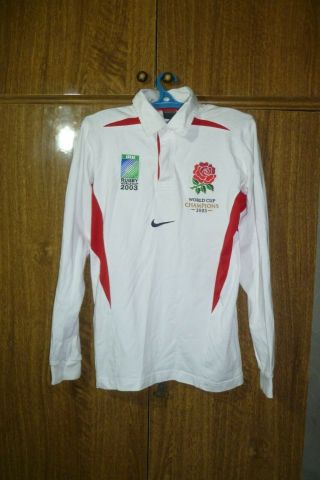 England Nike Rugby Shirt World Cup Wc 2003 Longsleeve White Jersey Men Size S