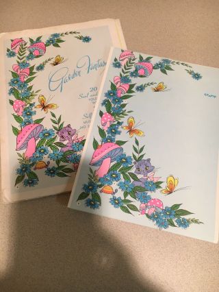Vtg Seal Send Note Cards Garden Fantasy Purple Cat Butterfly Mushrooms