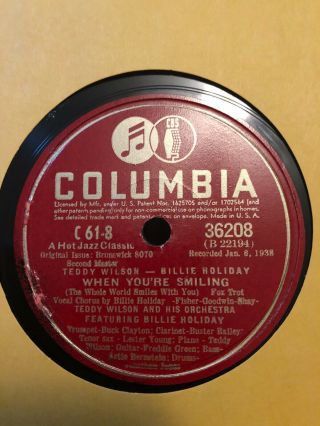 Teddy Wilson - Billie Holiday.  When Your Smiling/easy Living.  78 Rpm.  Columbia