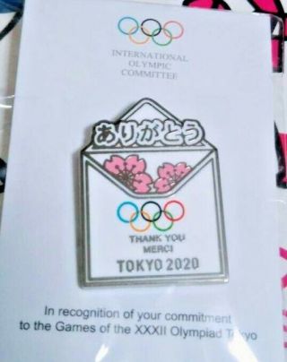 Tokyo 2020 Olympic Games Pin Badge Chairman Bach Thank You Merci Letter Japan