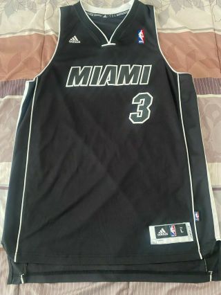 Rare Adidas Black And White Miami Heat Wade Jersey Mens L 2011