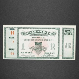 1932 Olympics Los Angeles Rowing Ticket August 12 1:00 Pm Long Beach