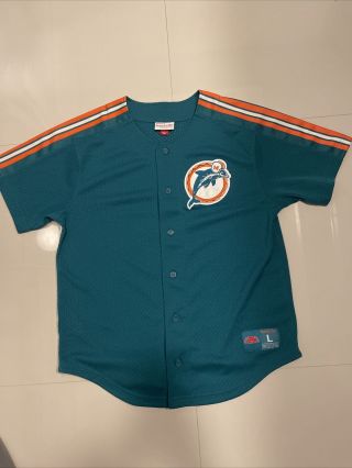 Miami Dolphins Nfl Mitchell & Ness Large,  Vintage Logo.  Aquabaseball Jersey -