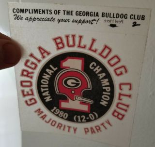 Georgia Bulldogs Club 1980 National Champions Decal Uga Sticker Sugar Bowl