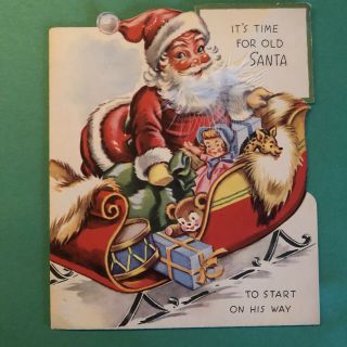 Vintage Gatto Mid - Century Christmas Card - Santa/sleigh/toys