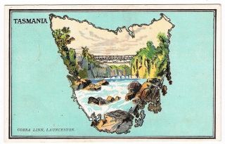 Tasmania • Valentine Postcard • Map Of Tasmania / Corra Linn,  Launceston
