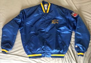 Vintage 80s Los Angeles Rams Starter Blue Satin Bomber Jacket Sz Xl