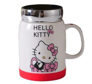 Cute Hello Kitty Home Ceramic Cup Tea Milk Coffee Mug C/w Spoon & Lid 450ml