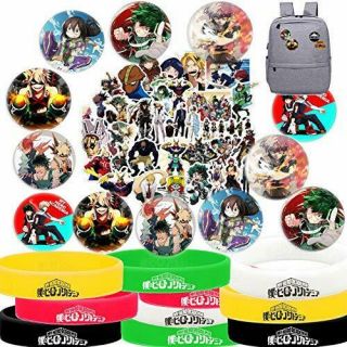 My Hero Academia Stickers Button Pins Bracelets Gift Set Mha Party Supplies -