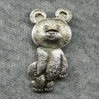 1980 Moscow Olympic Games Silver Bear Misha Official Mascot Pin Badge Ussr Vtg