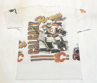 Vintage Bulletin Athletic 1991 Nhl Calgary Flames All Over Print T - Shirt Xl Tee
