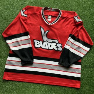 Vintage Kansas City Kc Blades Ihl Bauer Hockey Jersey Red Sewn Men’s Large 90s