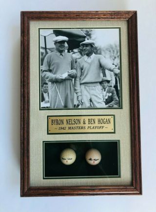 Byron Nelson/ben Hogan Framed Photo/shadowbox & Golf Balls 1942 Masters Playoff