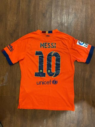 Nike Fc Barcelona Messi Jersey Sz L 2014 - 15 Third Kit Pink Orange