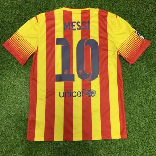 Nike 2013 2014 Fc Barcelona Messi Jersey Shirt Kit Medium Away Yellow Red 10 M