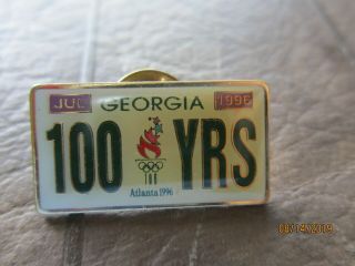 Georgia Atlanta 1996 100 Years License Plate Label Pin Hat Pin Olympic 1 "