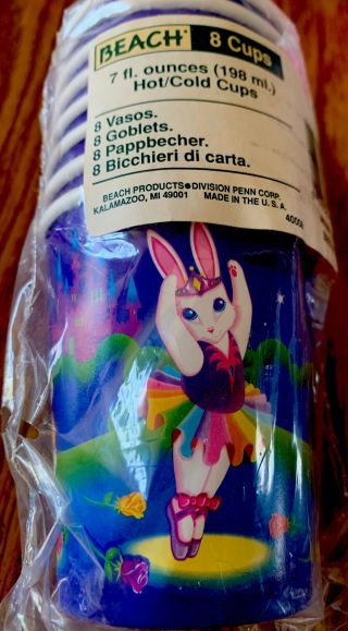Vintage Lisa Frank Bunny Ballerinas Birthday Party Wax Paper Cups Pack Of 8