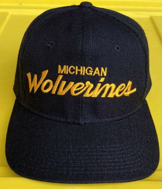 Vintage 90s Michigan Wolverines Sports Specialties Script Snapback Hat Cap Pro