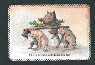 G63 - Pigs Carry Boars Head - Goodall - Victorian Xmas Card