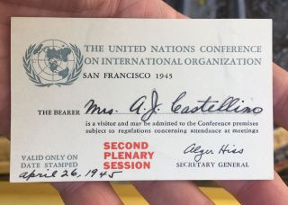 April 26,  1945 UNITED NATIONS CONFRENCE,  San Francisco PASS 2nd Plenary Session 3