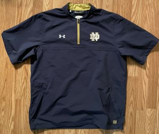 Notre Dame Football Team Issued 1/4 Zip Jacket Blue Xl