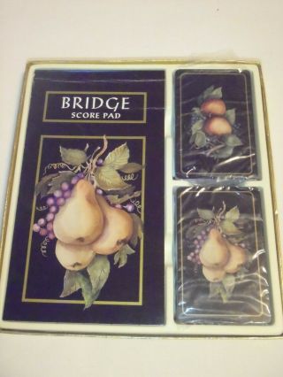 Vintage Bridge Card Game Set Fruits Score Pad 2 Decks.  1993 Harriet Nordby