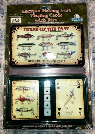 Rivers Edge Antique Fishing Lure Playing Cards & Dice In Collectable Tin