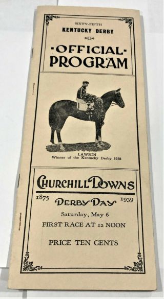 1939 Kentucky Derby Program - Writing On Inside Pages But Not On Covers