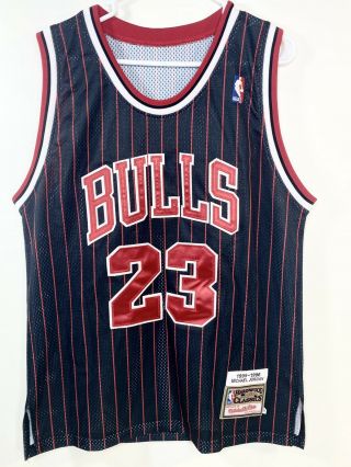 Michael Jordan Chicago Bulls Mitchell Ness Black Pinstripe Jersey Size 46