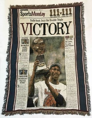 Nba Chicago Bulls 1998 Finals 47 " X 67 " Woven Tapestry Throw Blanket Fringe