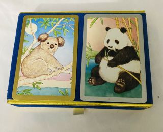 Vintage Congress Panda & Koala Bear Playing Card Decks Drawer Case