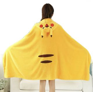 Cute Pokemon Pikachu Warm Plush Cosplay Hooded Shawl Cape Wrap Cloak Blanket