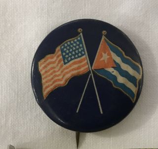Antique Celluloid Spanish American Flags Crossed Pin Back Button