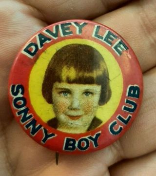 Vintage Davey Lee - Sonny Boy Club Pinback