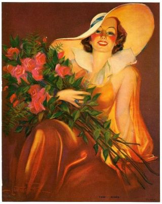 Roses By Laurette Patten 1930s Glamour Girl Art Deco Print 7.  75” X 9.  75” Ӝ