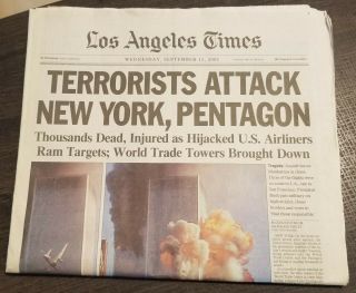 Vintage Sept 12 2001 Los Angeles Times Front Section 9/11 Wtc Attack Newspaper