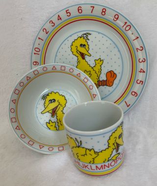 Vintage Sesame Street Porcelain Plate Bowl Mug Set Big Bird Porcelain Jmp