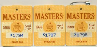 1988 Masters Augusta National Golf Club 3 Badge Ticket Sandy Lyle Wins