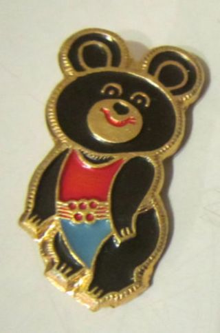 Vintage Pin Badge Misha Bear Mascot Moscow Olympic Games1980 Enamel