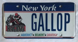 York Vanity License Plate (gallop) Horse Racing (aqueduct Belmont Saratoga)