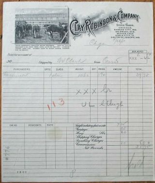 Union Stock Yards,  Chicago,  Il 1905 Letterhead: Clay,  Robinson & Co.  Live Stock