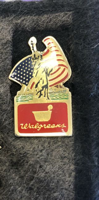 Vintage Metal Statue Of Liberty With Flag Walgreens Pin Enamel
