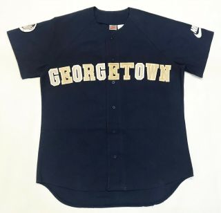 Vintage Nike Ncaa Georgetown Hoyas Baseball Jersey Shirt L Navy Blue Sewn 90s