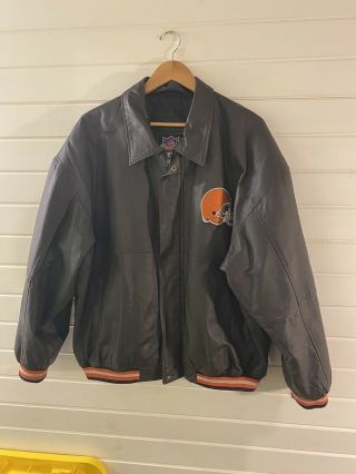 Vintage 90s Nfl Cleveland Browns Leather Coat Jacket Mens Size Xl (b16)