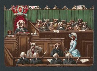 P18 - Anthropomorphic Dogs In Court - Birn Bros - Large Diecut Victorian Scrap