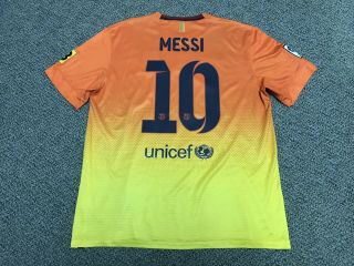 2012 2013 Fc Barcelona Orange Away Jersey Shirt Kit Nike Lionel Messi Large L 10