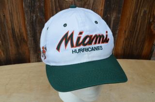 Vintage 90s Miami Hurricane Sports Specialties Script Snapback Baseball Hat Cap