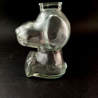 Anchor Hocking Snoopy Clear Heavy Glass Coin Bank Piggy Peanuts 6 " Vintage